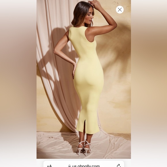Square Neck Midi Dress in Pastel Yellow - Picture 2 of 2